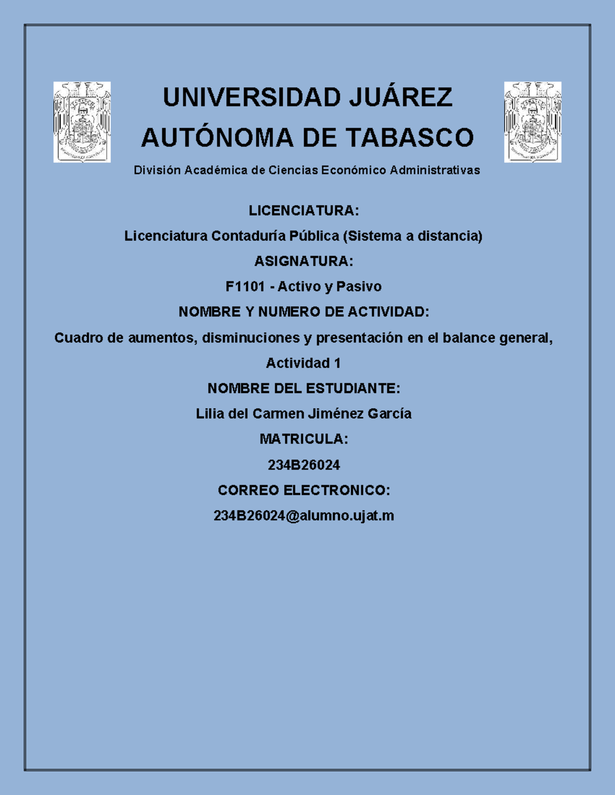 F1101 Actividad 1: Cuadro de Aumentos y Disminuciones en Activo y ...
