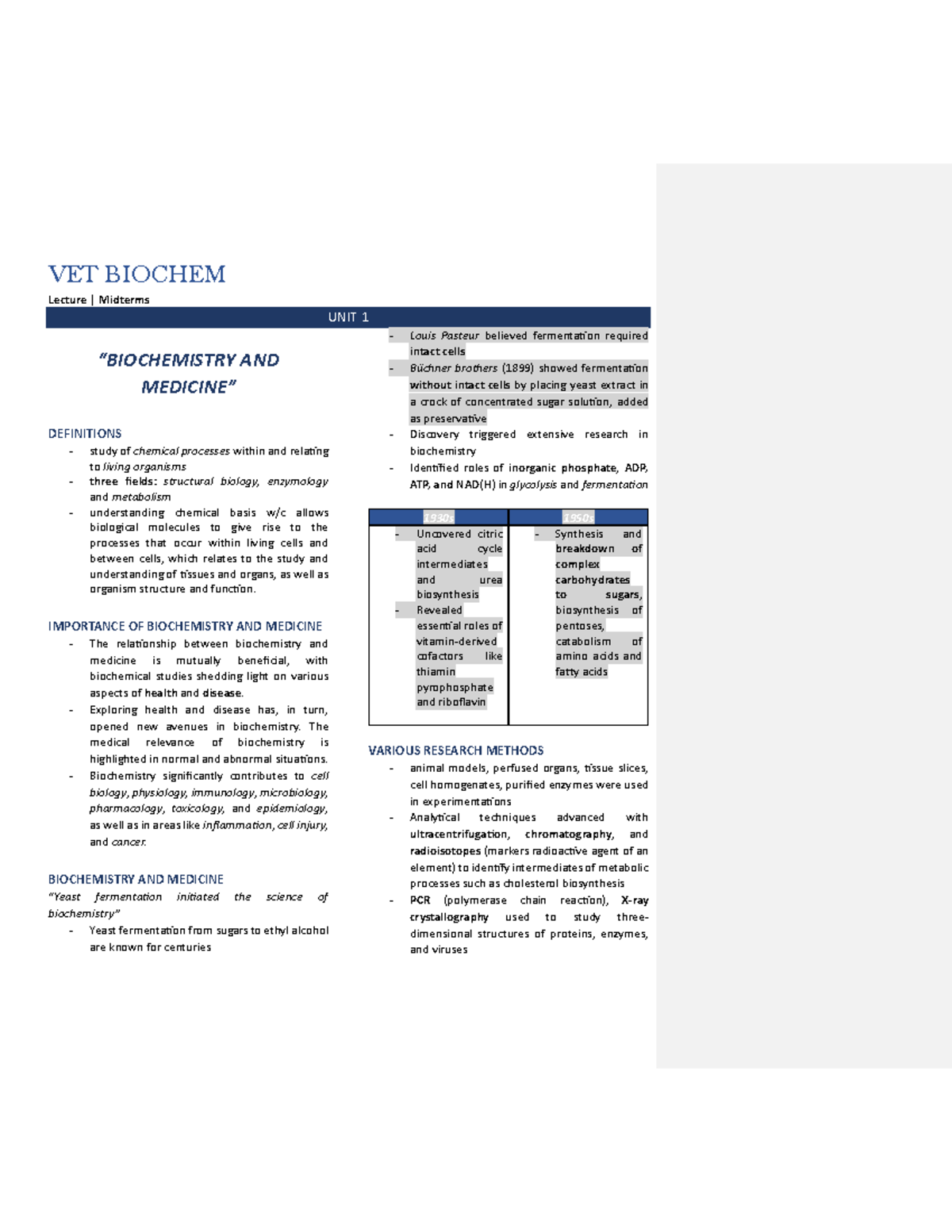 VET Biochem - Lecture Notes for Midterm on Units 1-3 - Studocu