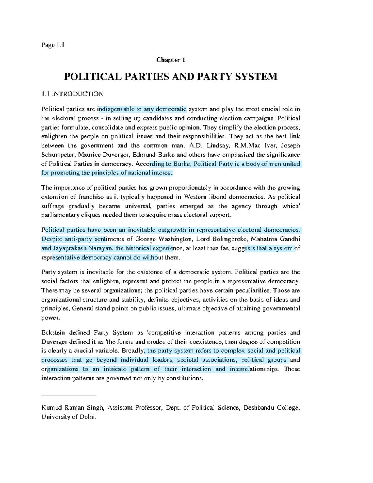 POL 101: Chapter 1 - Political Parties and Party System in India - Studocu