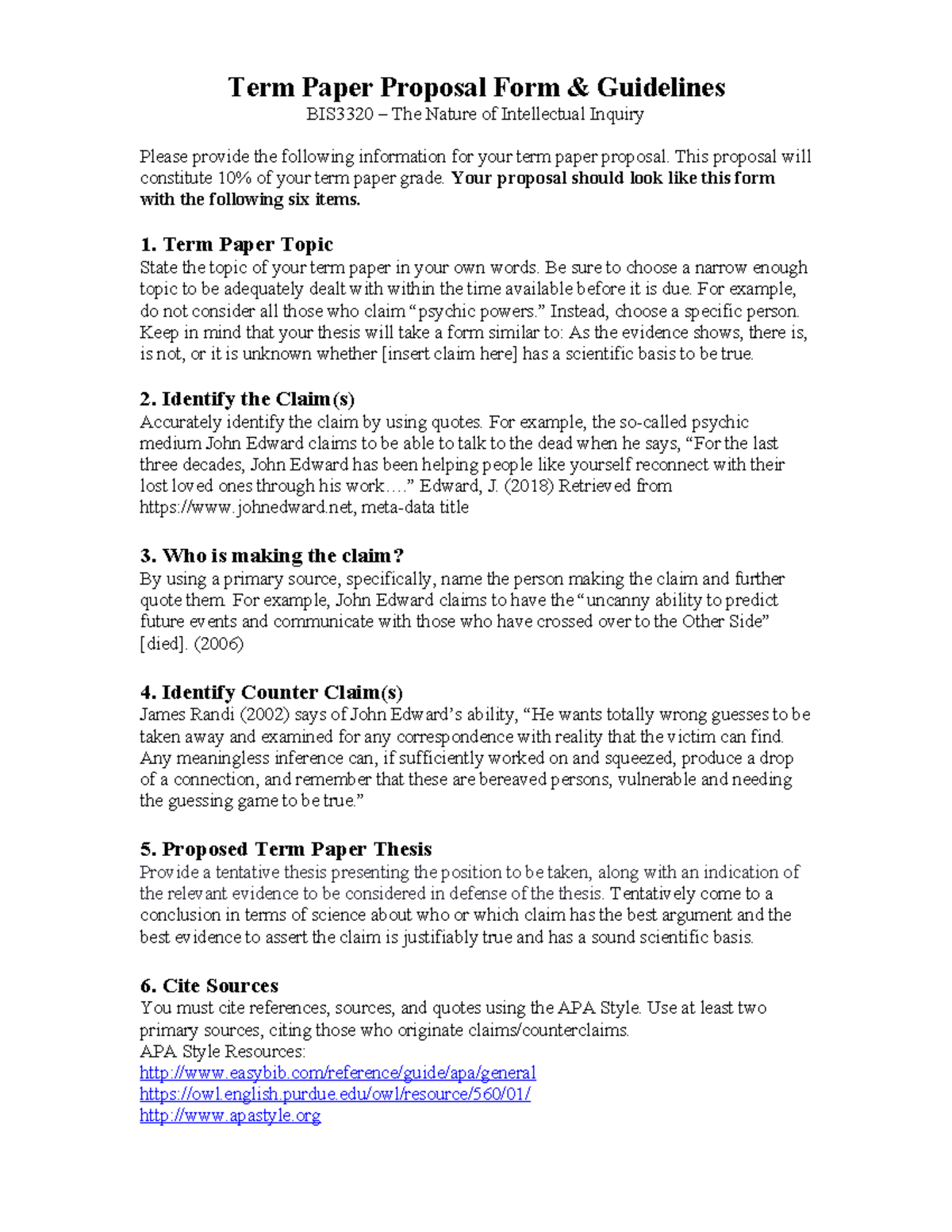 BIS3320 Term Paper Proposal Guidelines: The Nature of Inquiry - Studocu