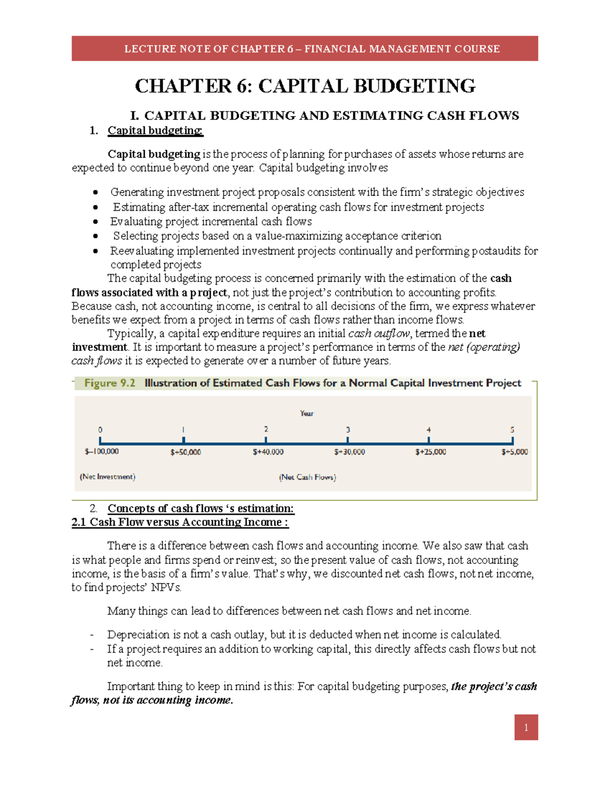 LECTURE NOTES ON CHAPTER 6: CAPITAL BUDGETING IN FINANCIAL MANAGEMENT ...