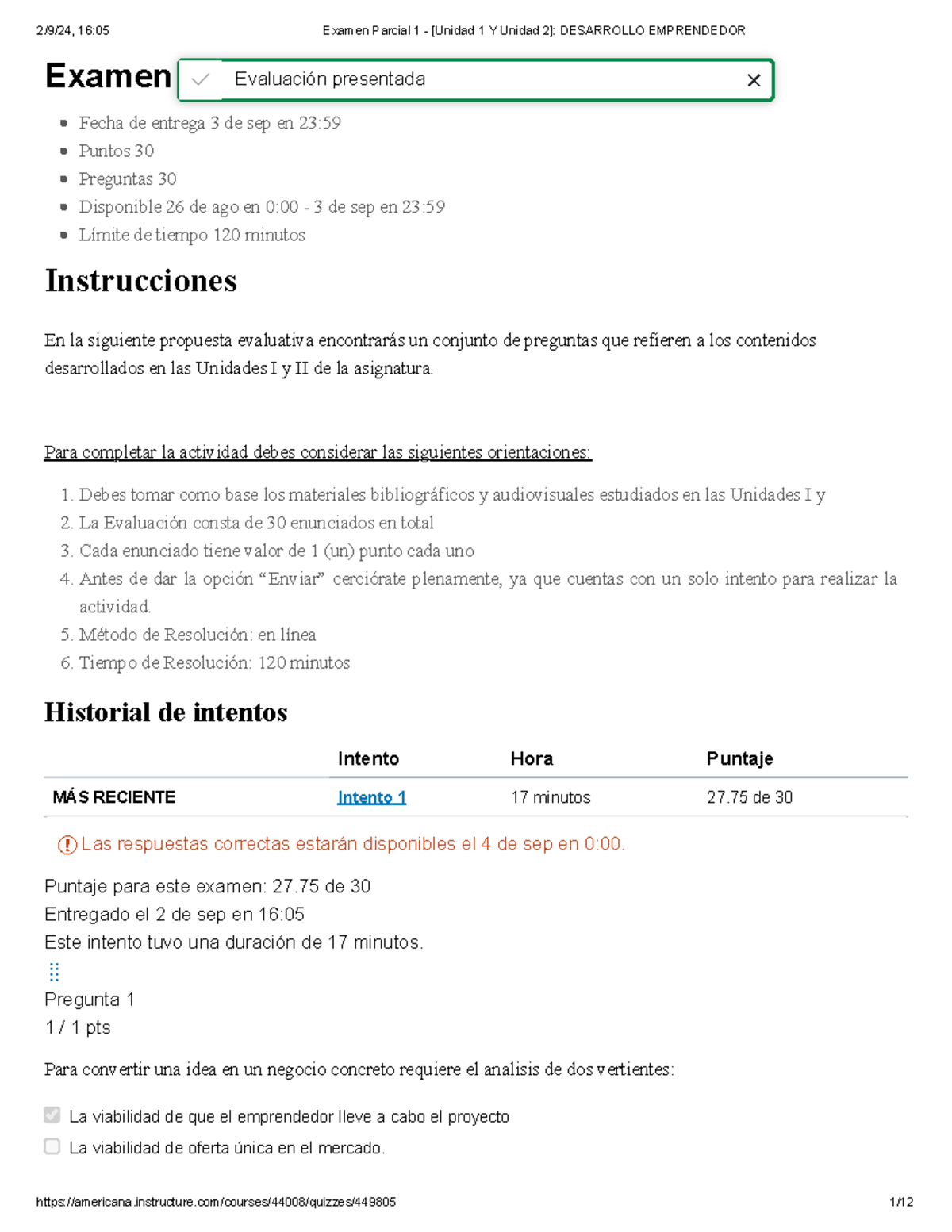 Examen Parcial 1 - [Unidades 1 y 2] en Desarrollo Emprendedor - Studocu