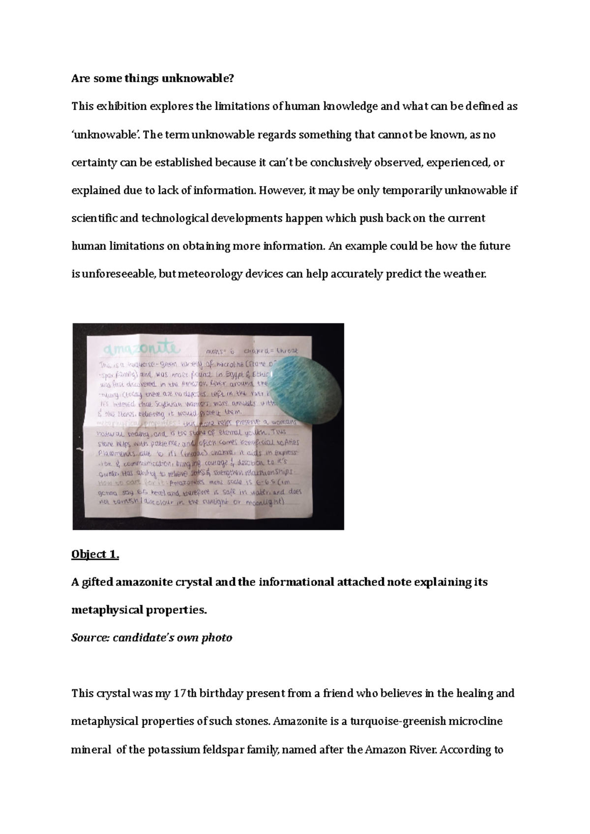 TOK Final Exhibition: The Limits of Human Knowledge and Unknowability - Document Preview