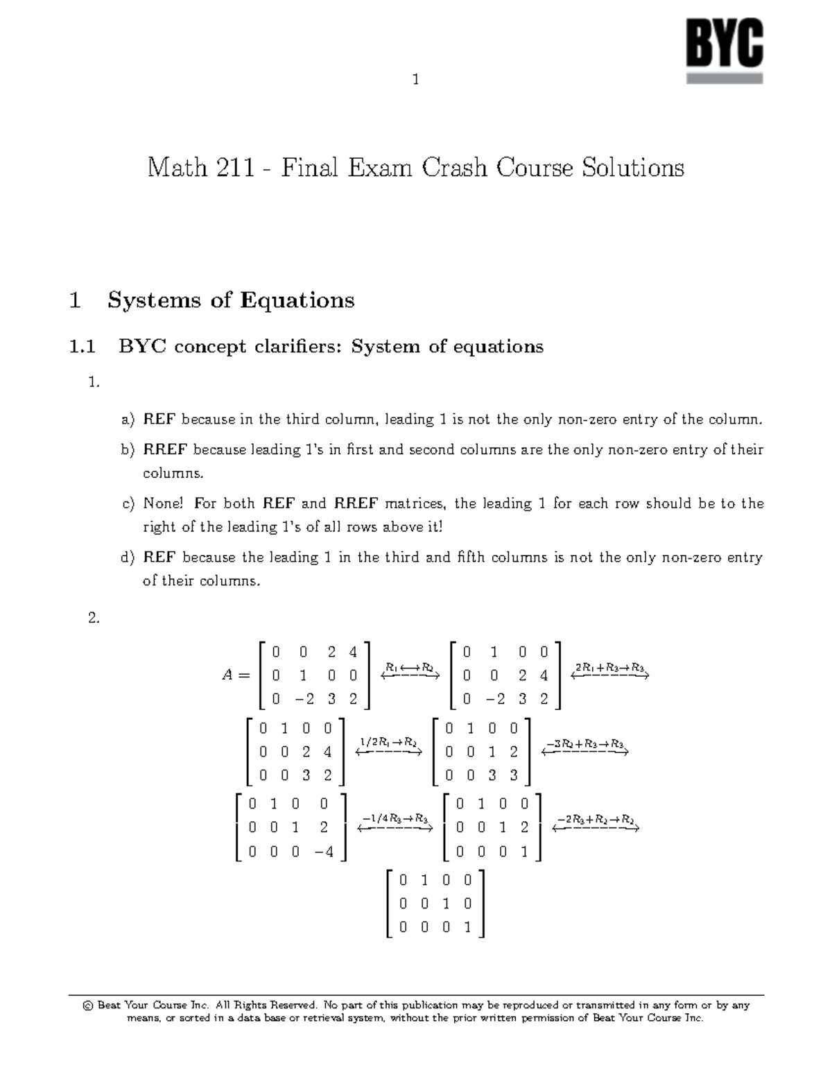 U of C - MATH 211 - Final Exam Crash Course Solutions - Fall 2021 - Studocu