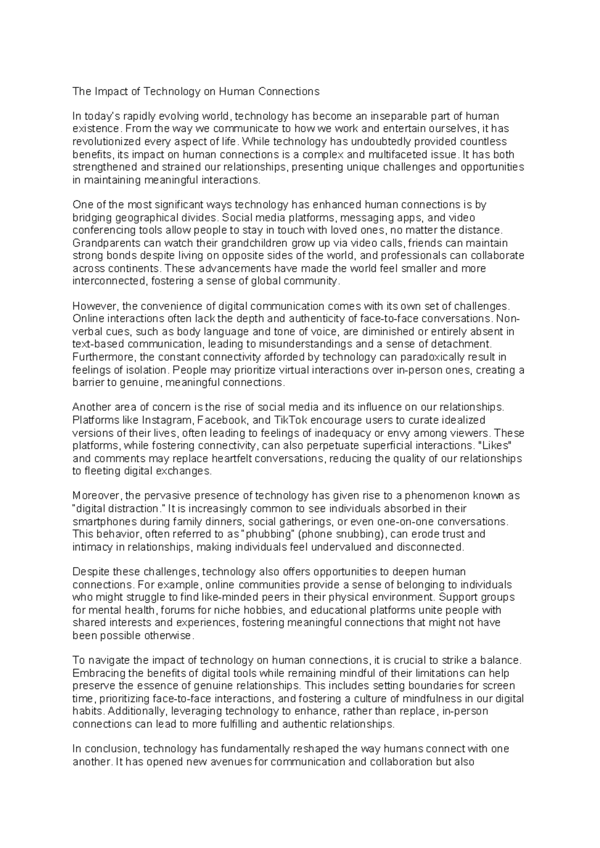 The Impact of Technology on Human Connections: A Balanced Perspective ...