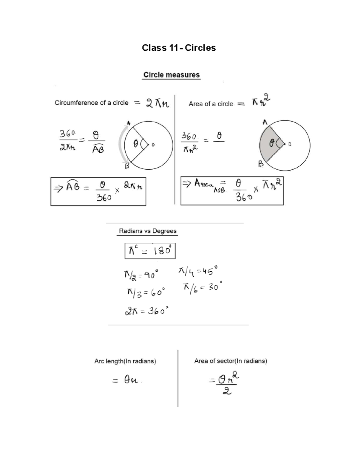 Class 11 - Circles: Key Concepts & Formulas for SAT Maths - Studocu