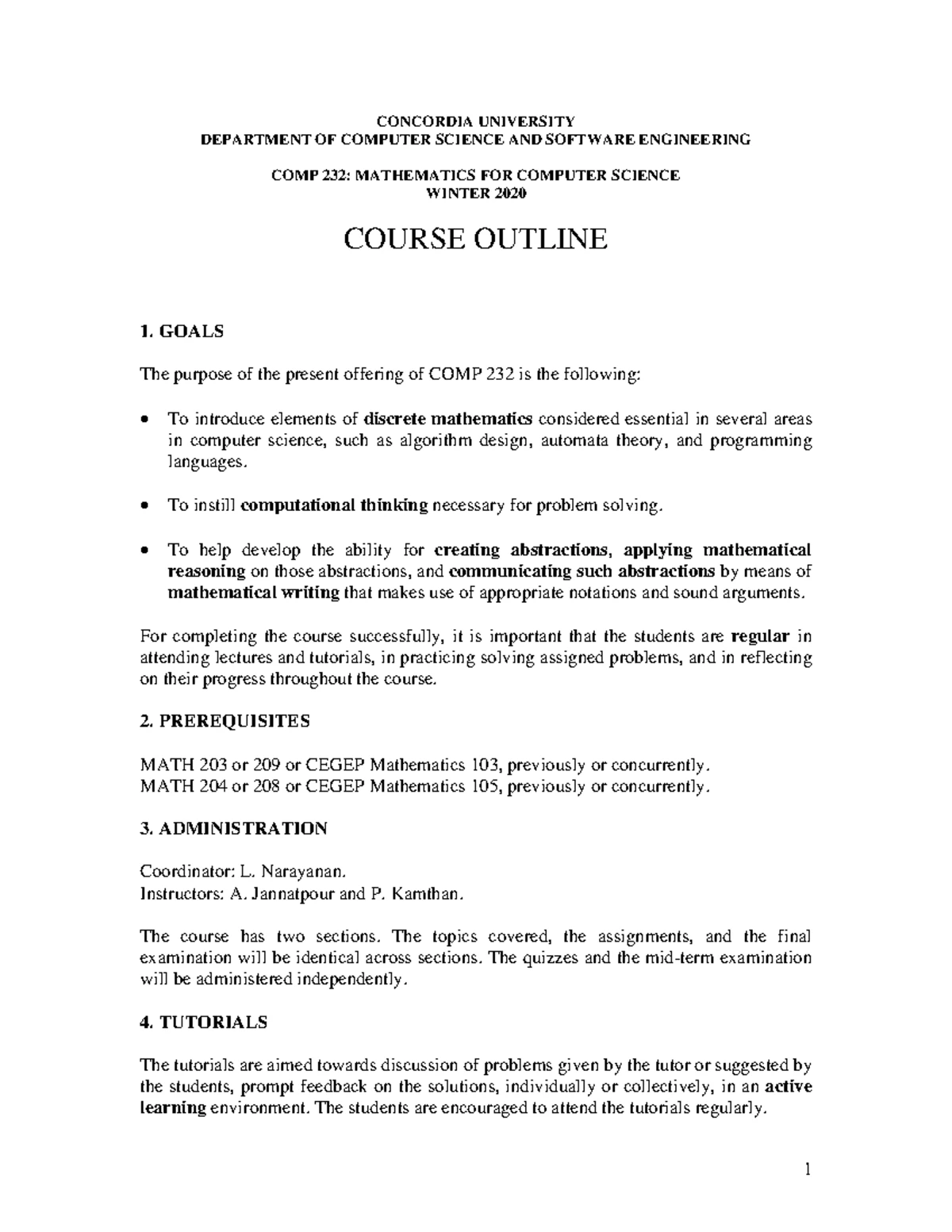 Comp 232 - outline - DEPARTMENT OF COMPUTER SCIENCE AND SOFTWARE ...