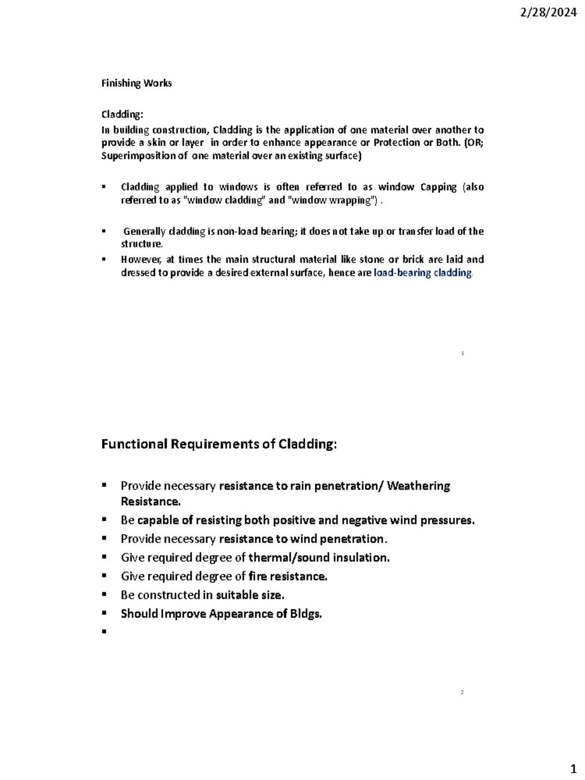 Cladding and Finishing Works in Building Construction (CH-7) - Studocu