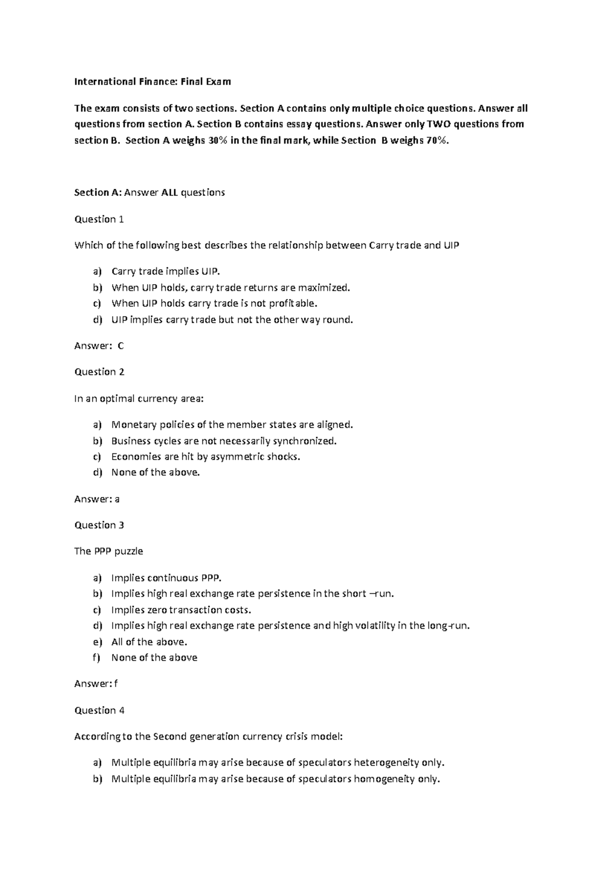 INTL FIN 301: International Finance Final Exam Q&A (Dec 2013) - Studeersnel
