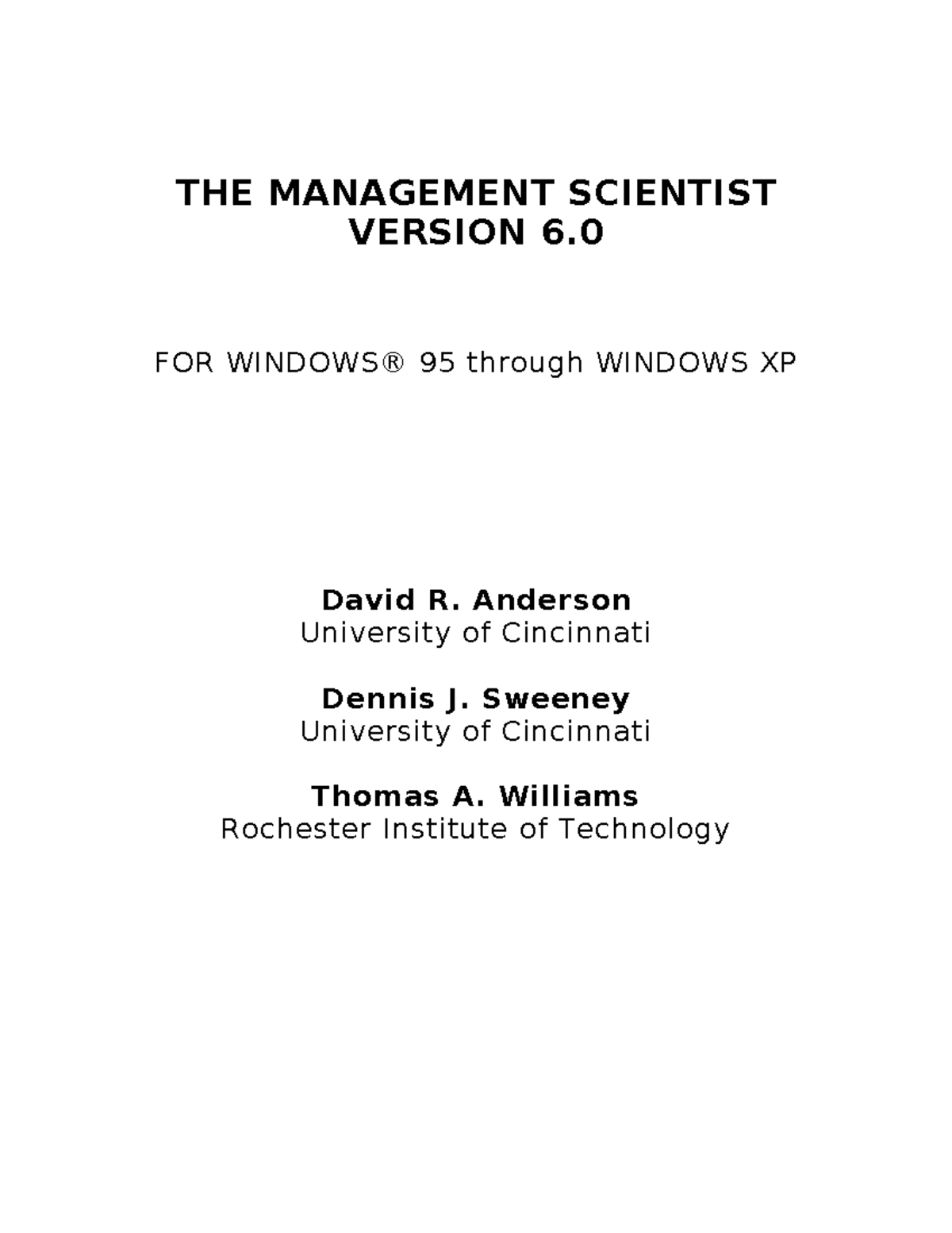The Management Scientist 6.0 Tutorial for Windows XP Users - Studocu