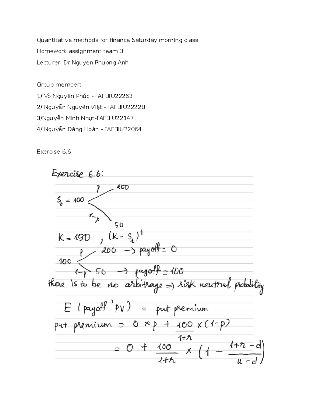 QMF chap 6 - Hw chap6 QMF - Quantitative methods for Finance ...