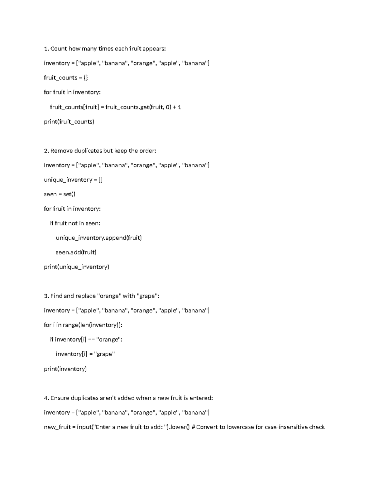 Fruit - practical of python - Count how many times each fruit appears ...