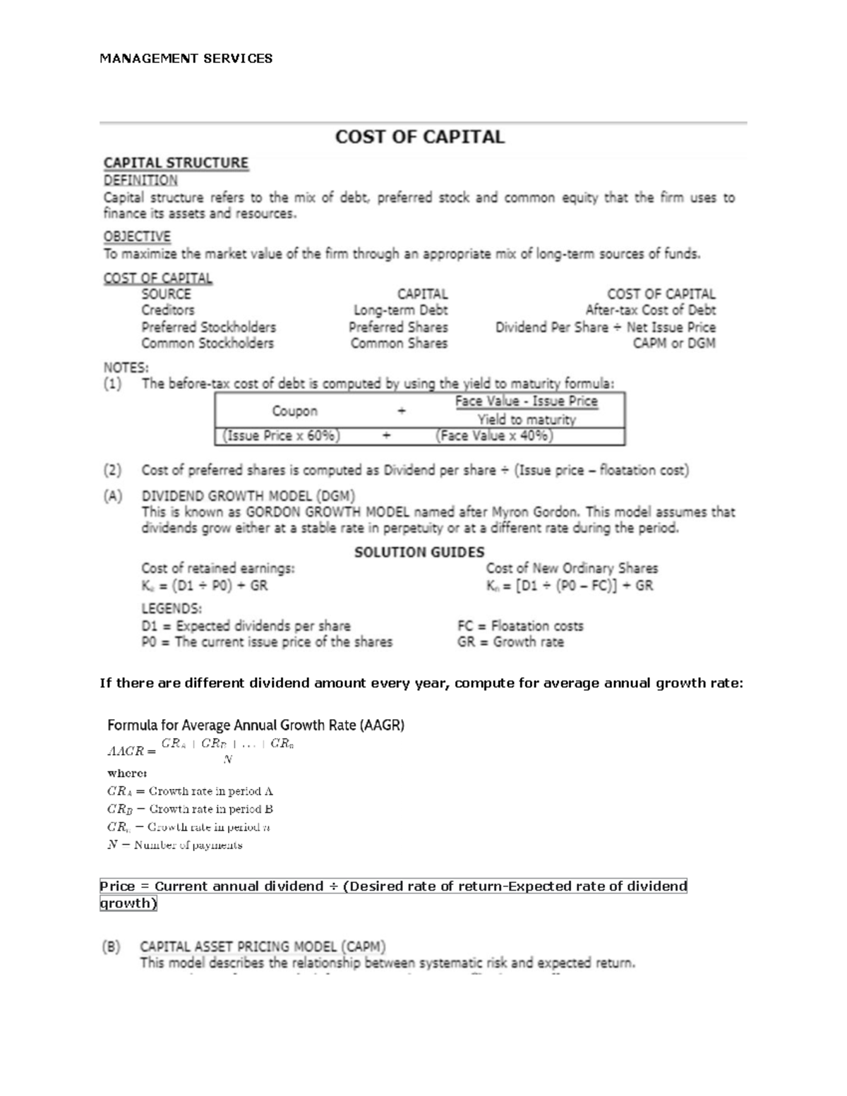 Capital Structure and Cost of Capital: Analysis and Key Concepts - Studocu