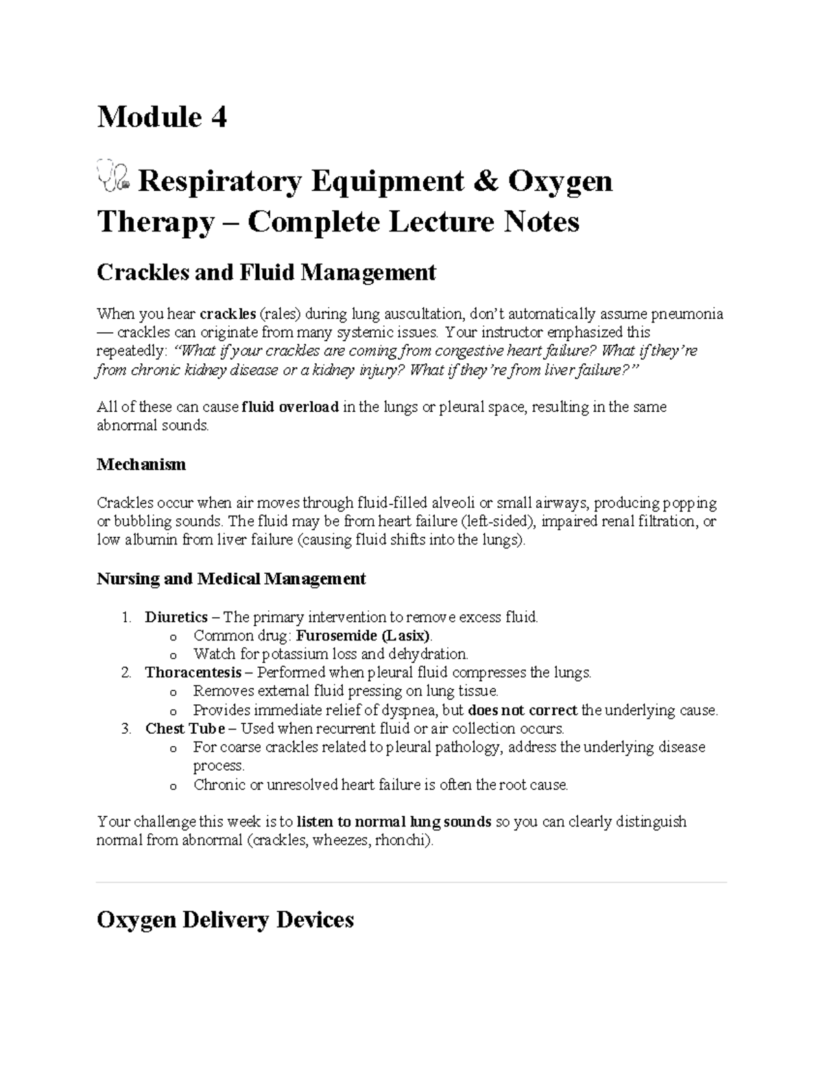 MDC3 Exam 2: Comprehensive Lecture Notes on Respiratory Equipment ...