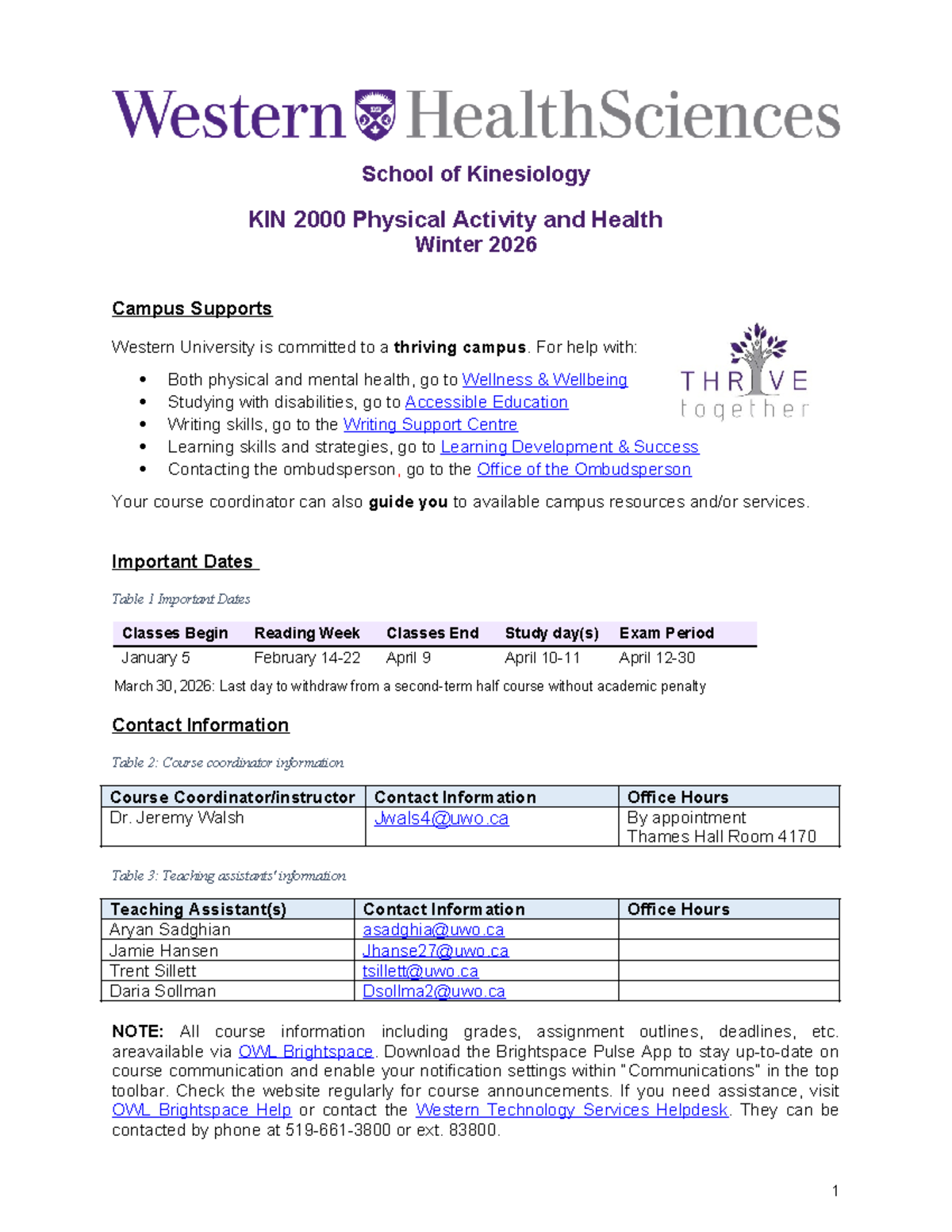 KIN 1001: Physical Activity and Health Course Syllabus Winter 2026 ...