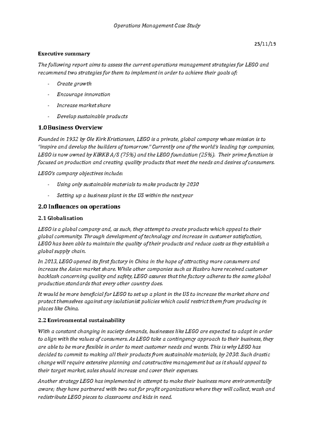 Operations Management Case Study: LEGO's Strategies for Innovation ...