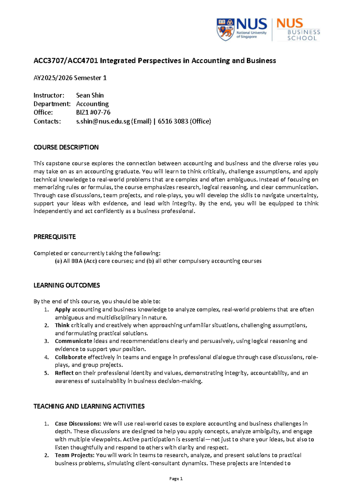 Course Outline - ACC3707 & ACC4701: Integrated Perspectives in ...