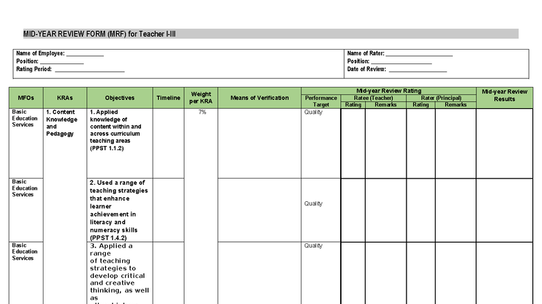 Midyear Review Form (MRF) for Basic Education Services 2025-2026 - Studocu