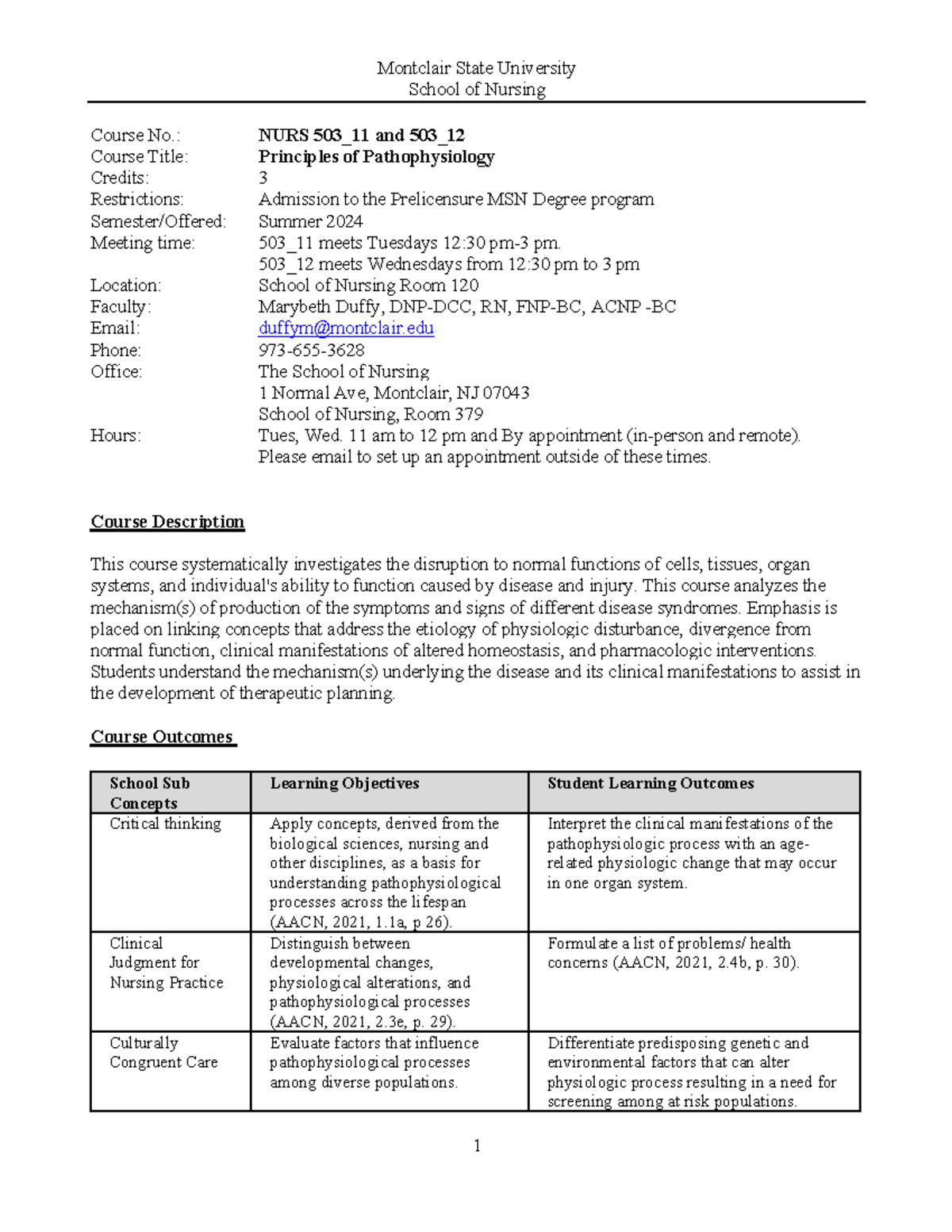 NURS503 - Pathophysiology Course Syllabus for Summer 2024 - Studocu