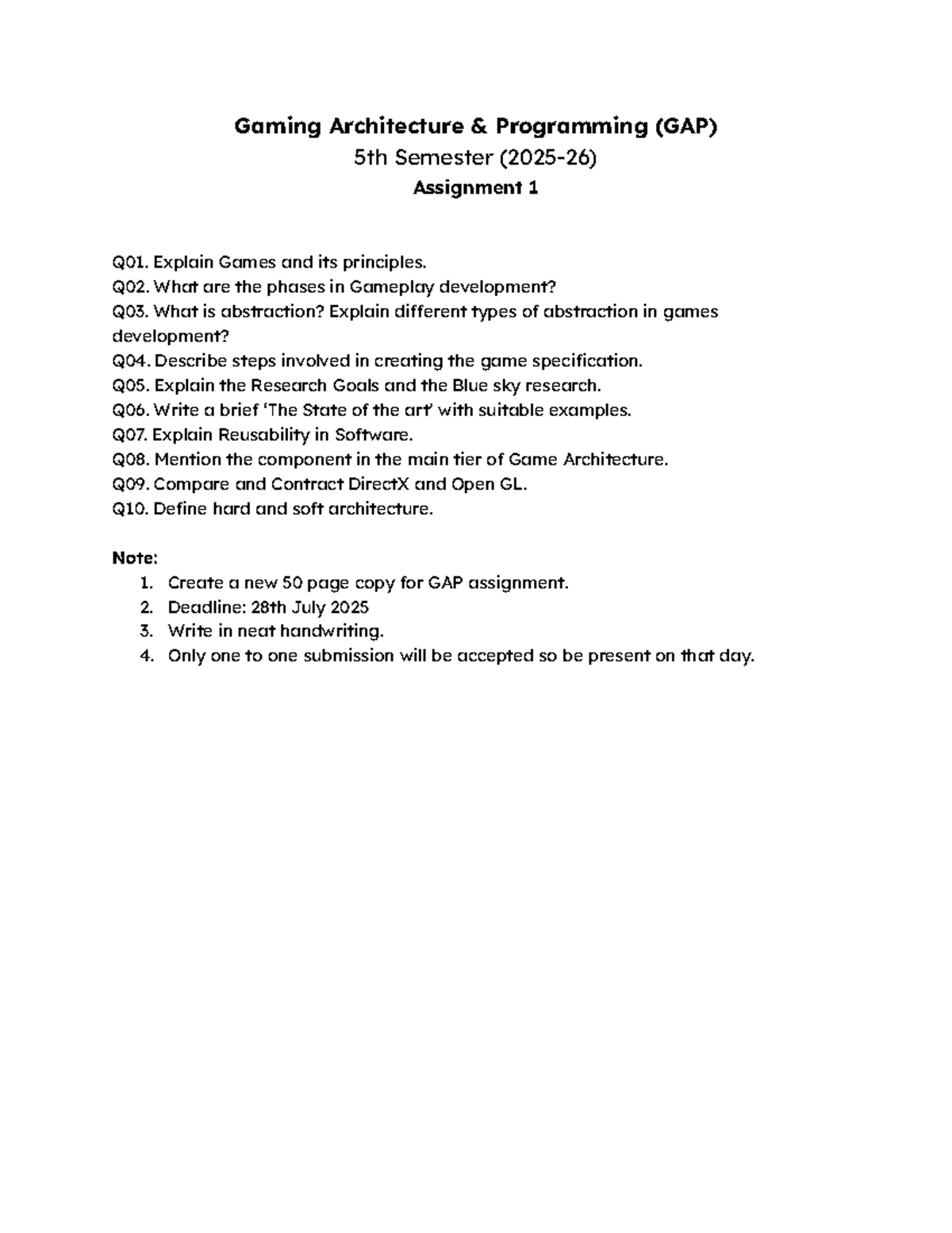 GAP 5th Sem Assignment 1: Game Principles & Development Phases - Studocu