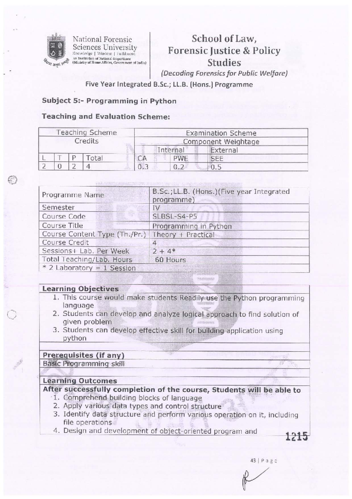 Programming in Python - Semester IV (LL.B. Hons.) NFSU - Studocu