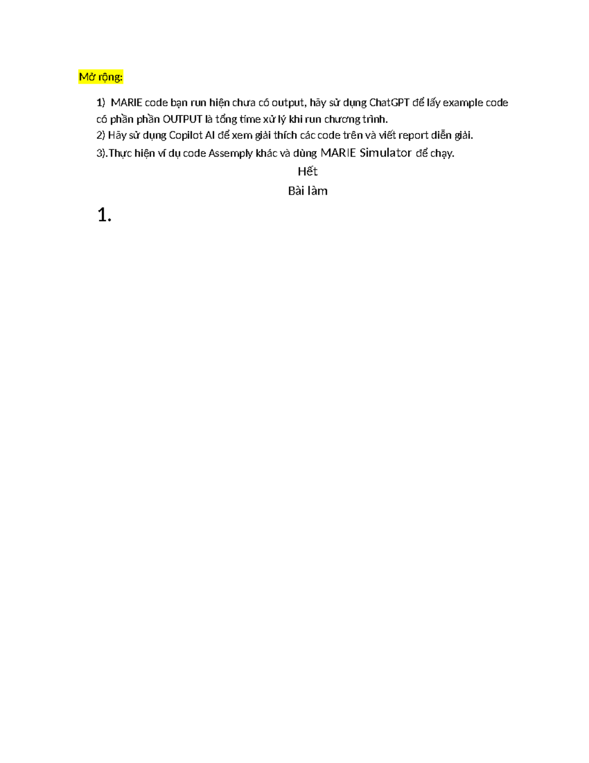 SE2005: MARIE Assembly Code Output & Explanation Report - Studocu