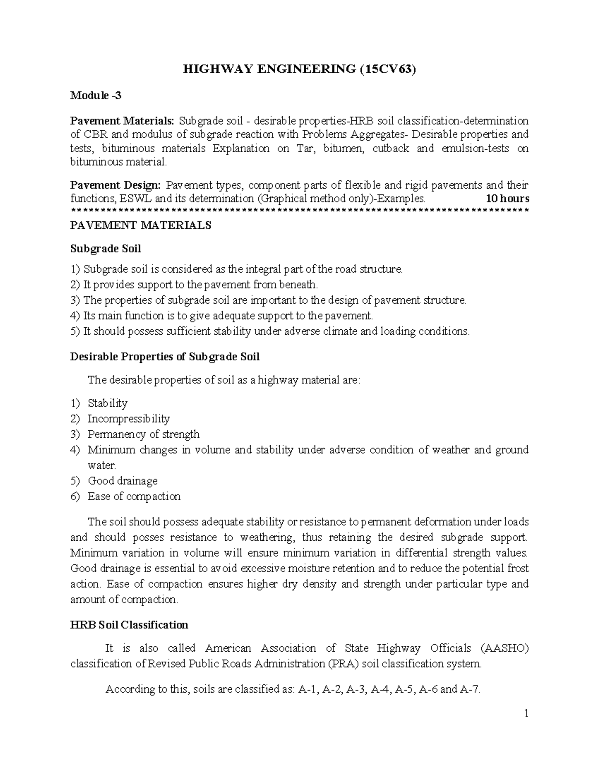 15CV63 - Highway Engineering Notes: Pavement Materials & Design - Studocu