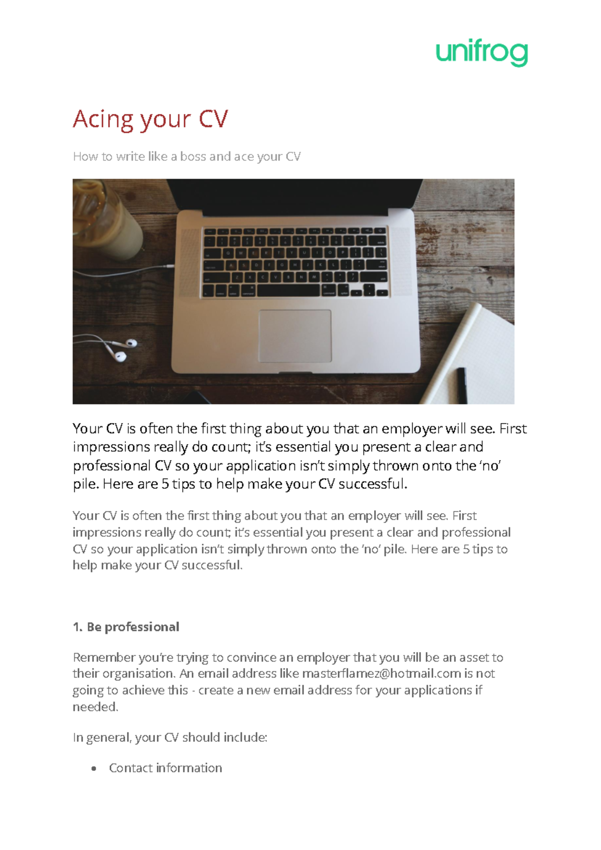 'Acing your CV' guide - CV Support - Acing your CV How to write like a ...