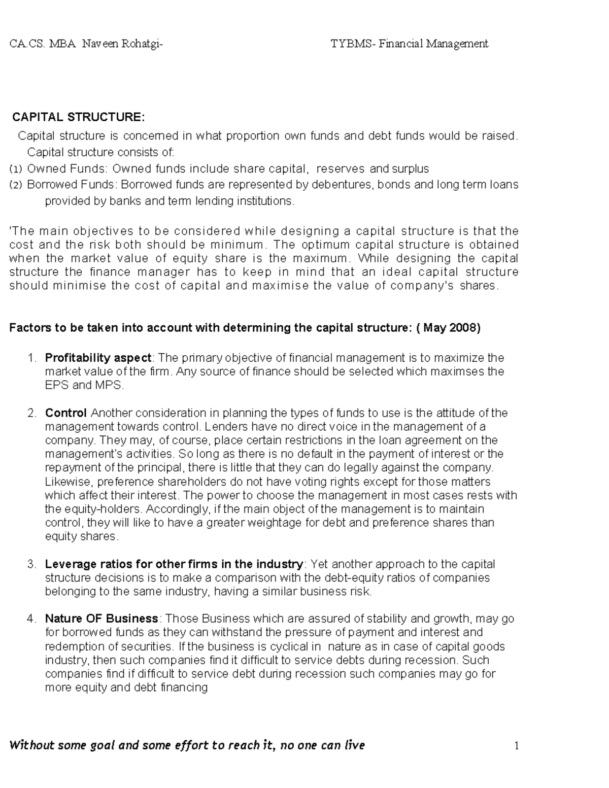 CA.CS. MBA Naveen Financial Management: Understanding Capital Structure ...