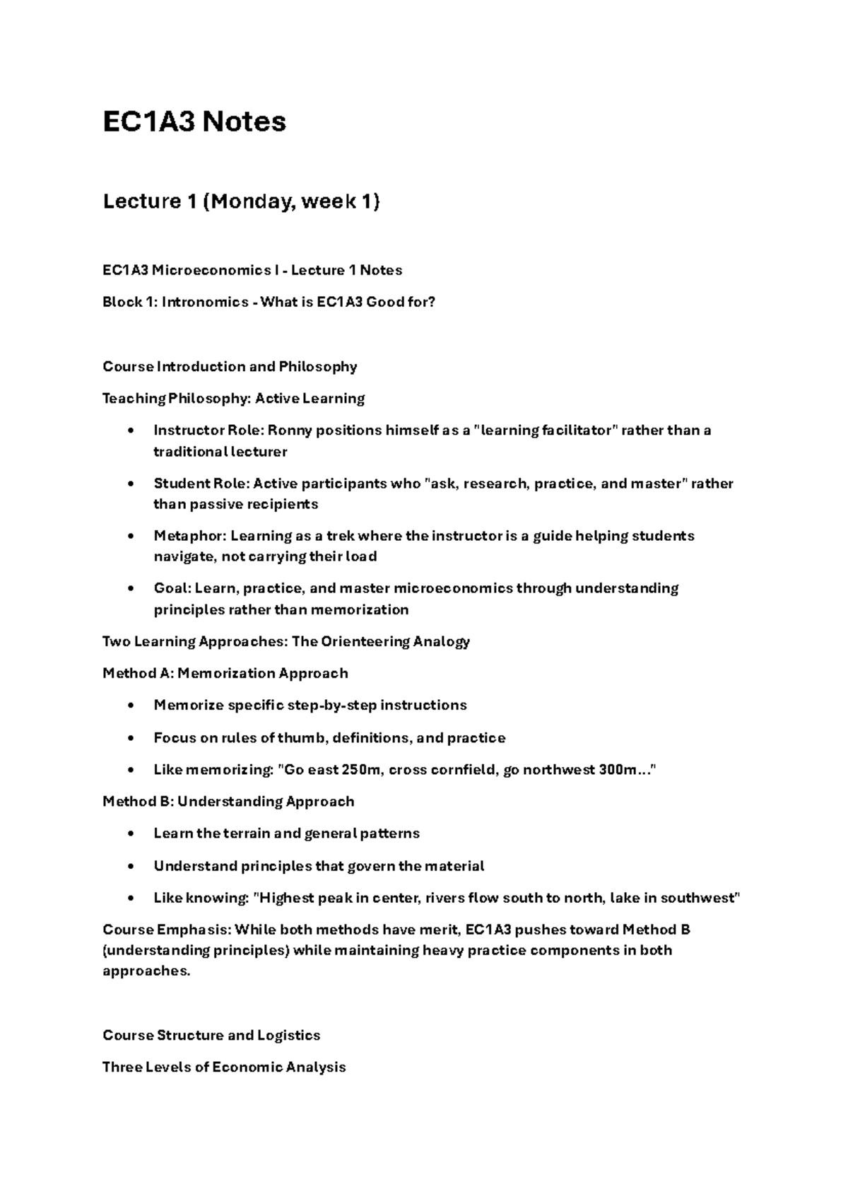 EC1A3 Microeconomics I Lecture Notes: Week 1 Overview and Key Concepts ...