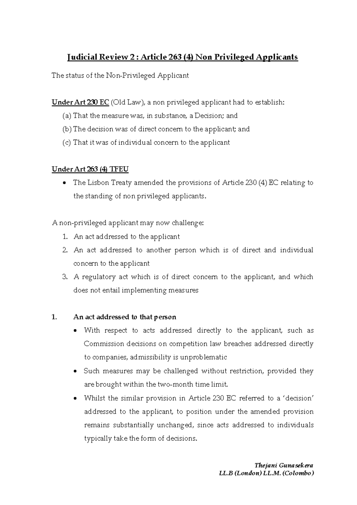 Judicial Review 2: Article 263(4) Non-Privileged Applicants Notes - Studocu