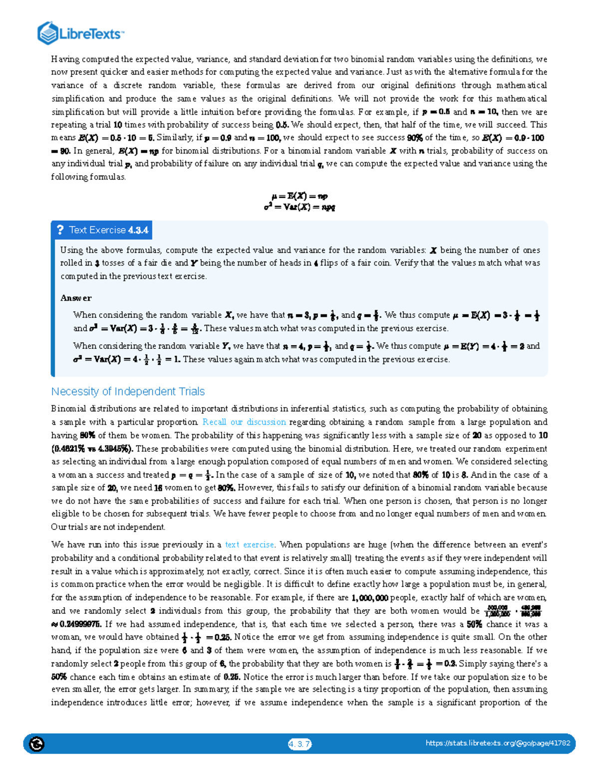 Elements of Statistics: Expected Value & Variance of Binomial Variables ...