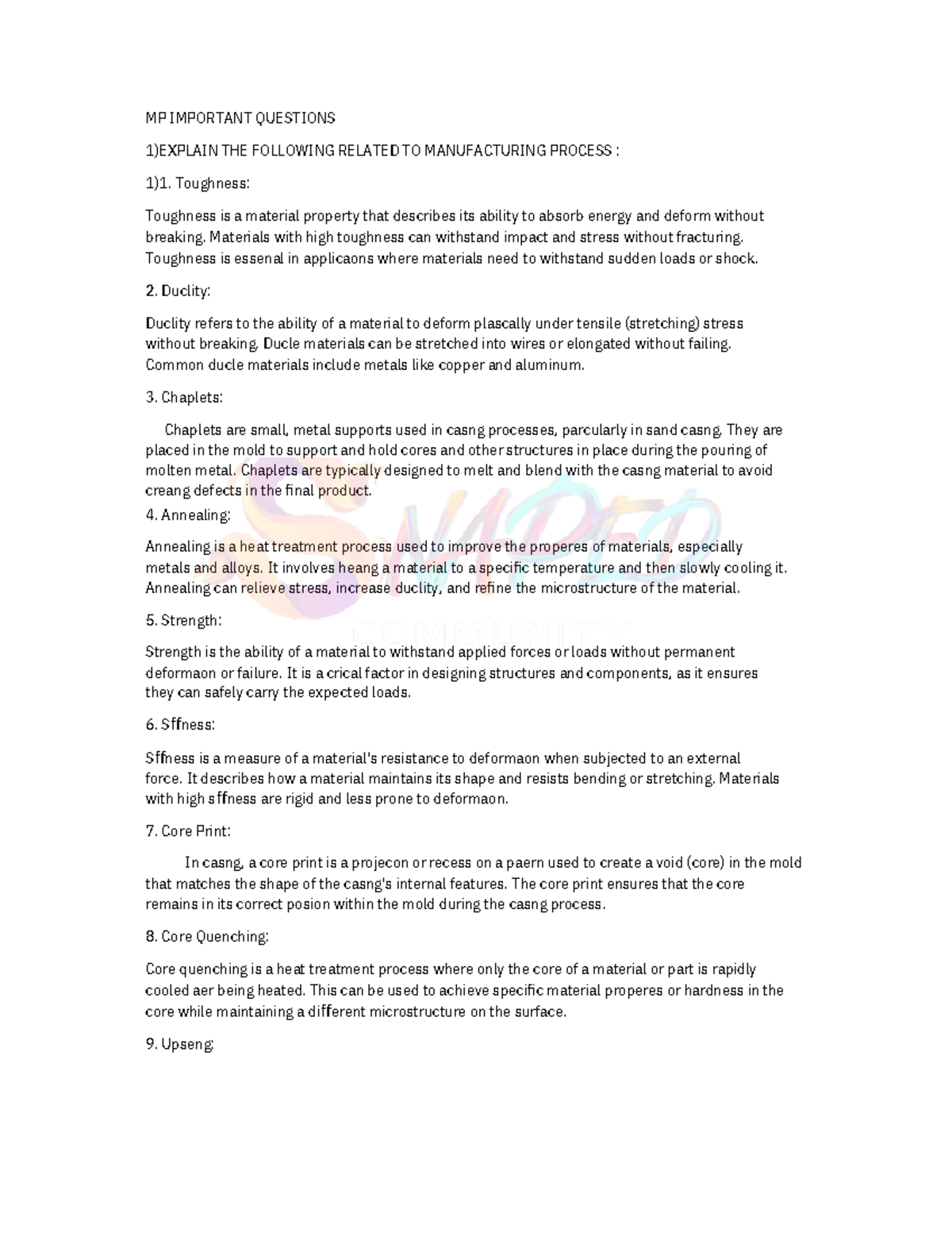 Manufacturing process IMP Questions - MP IMPORTANT QUESTIONS 1)EXPLAIN ...