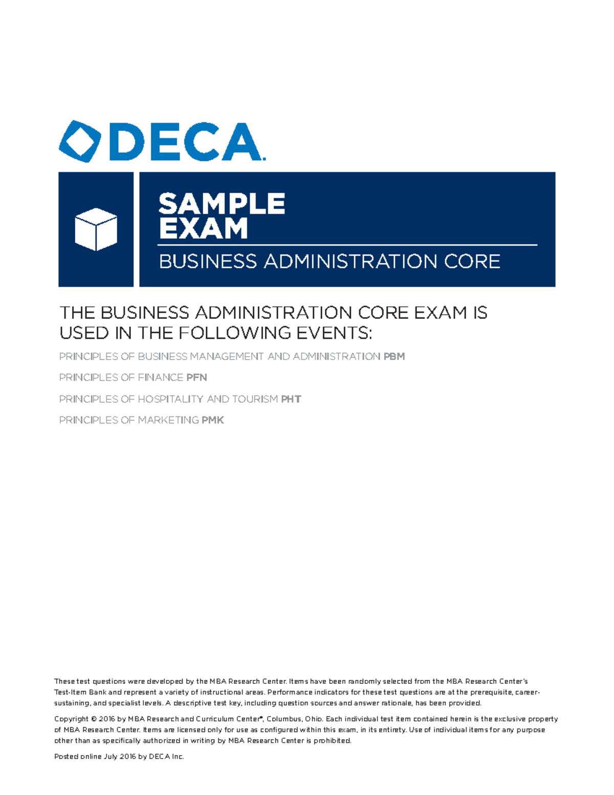 DECA Practice Test 1120: Business Administration Core Exam Review - Studocu