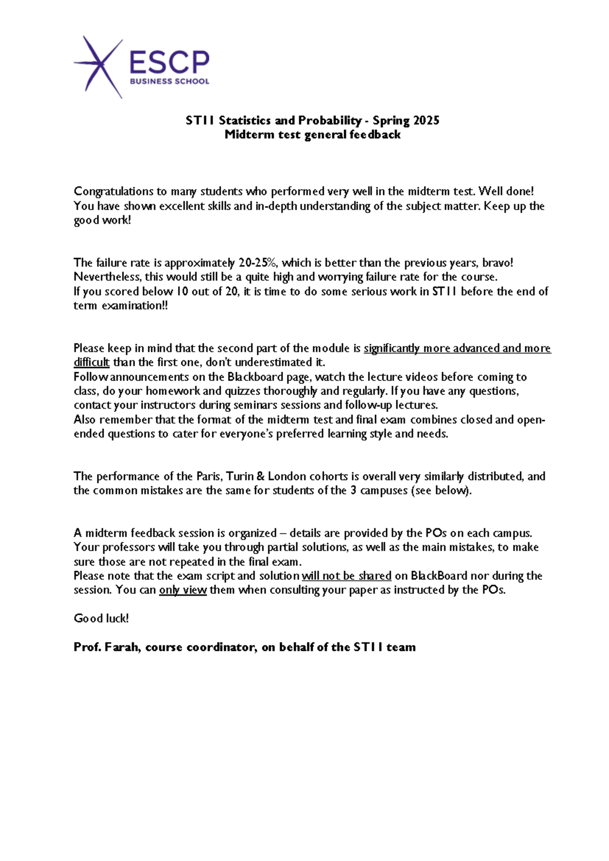 ST11 Statistics & Probability Spring 2025 Midterm Feedback Summary ...