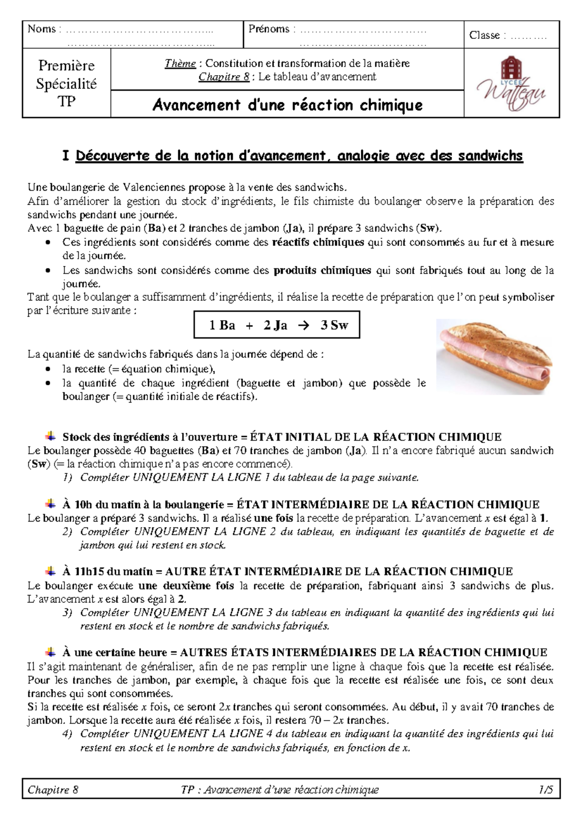 TP 1spe Chap 8 : Avancement d'une Réaction Chimique en Boulangerie ...