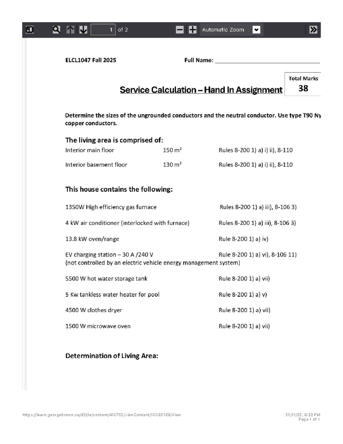 Service Calculation Assignment ELCL1047 Fall 2025 - Studocu