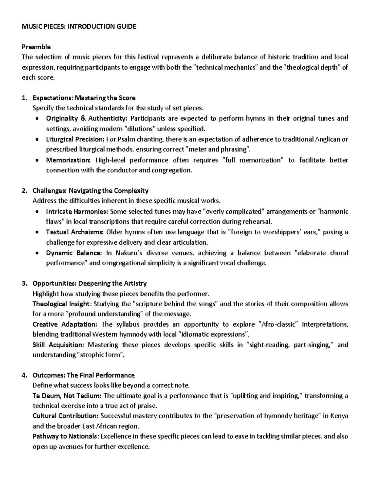 MUSIC 101: Introduction Guide to Music Pieces for Festival Performance ...