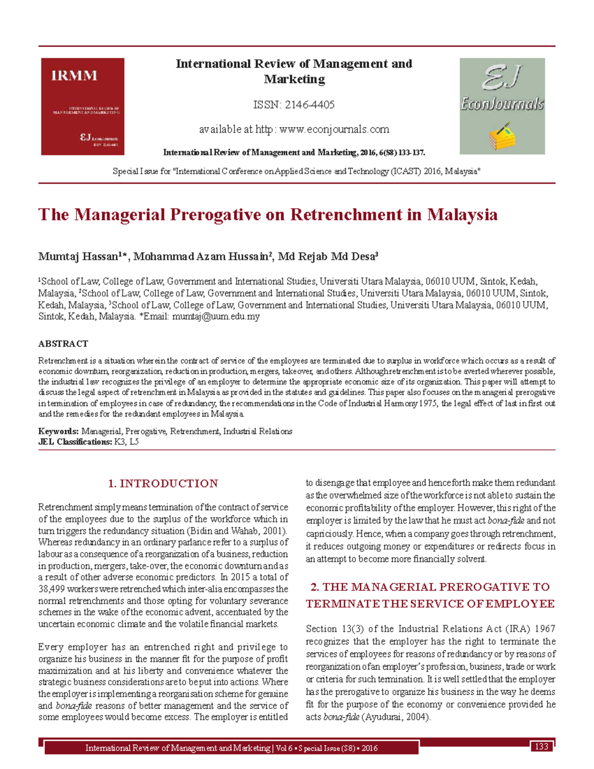 The Managerial Prerogative on Retrenchment in Malaysia: Legal Insights ...