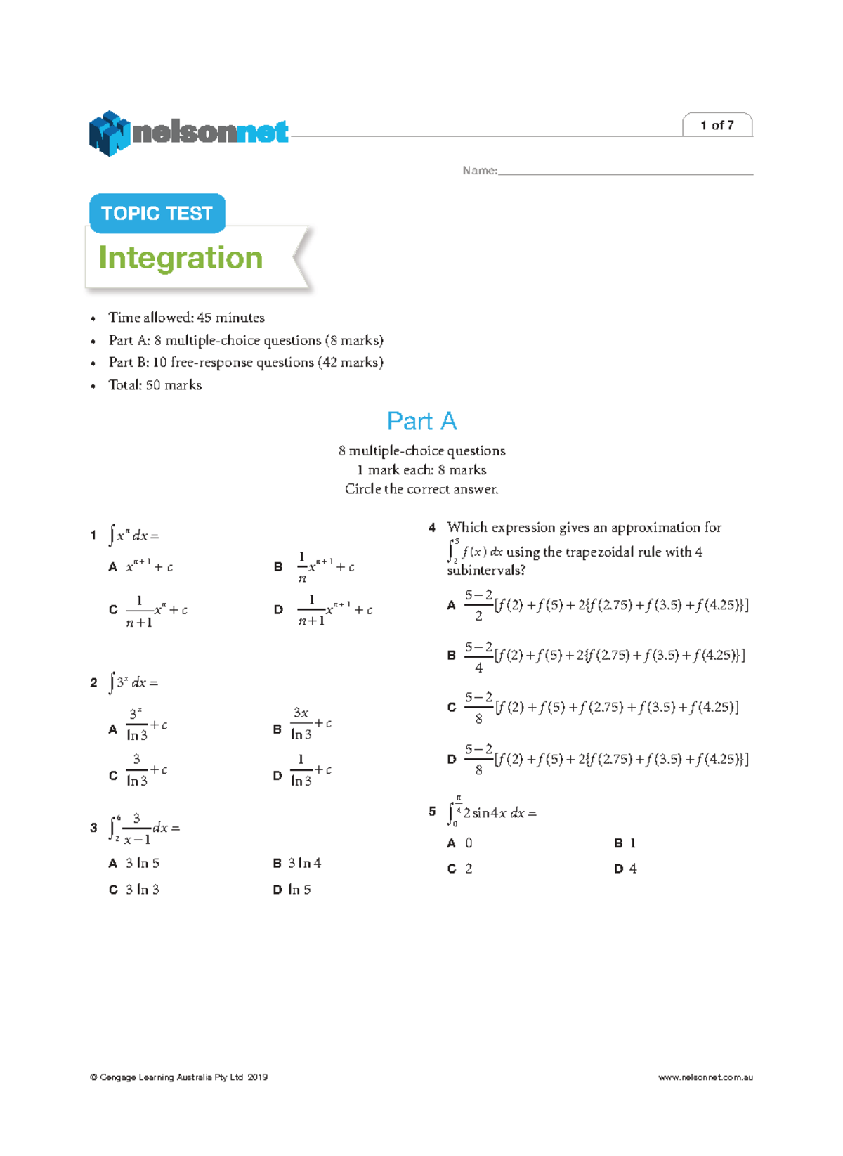 Integration Topic Test (Course Code: 1 of 7) - 45 Min Duration - Studocu