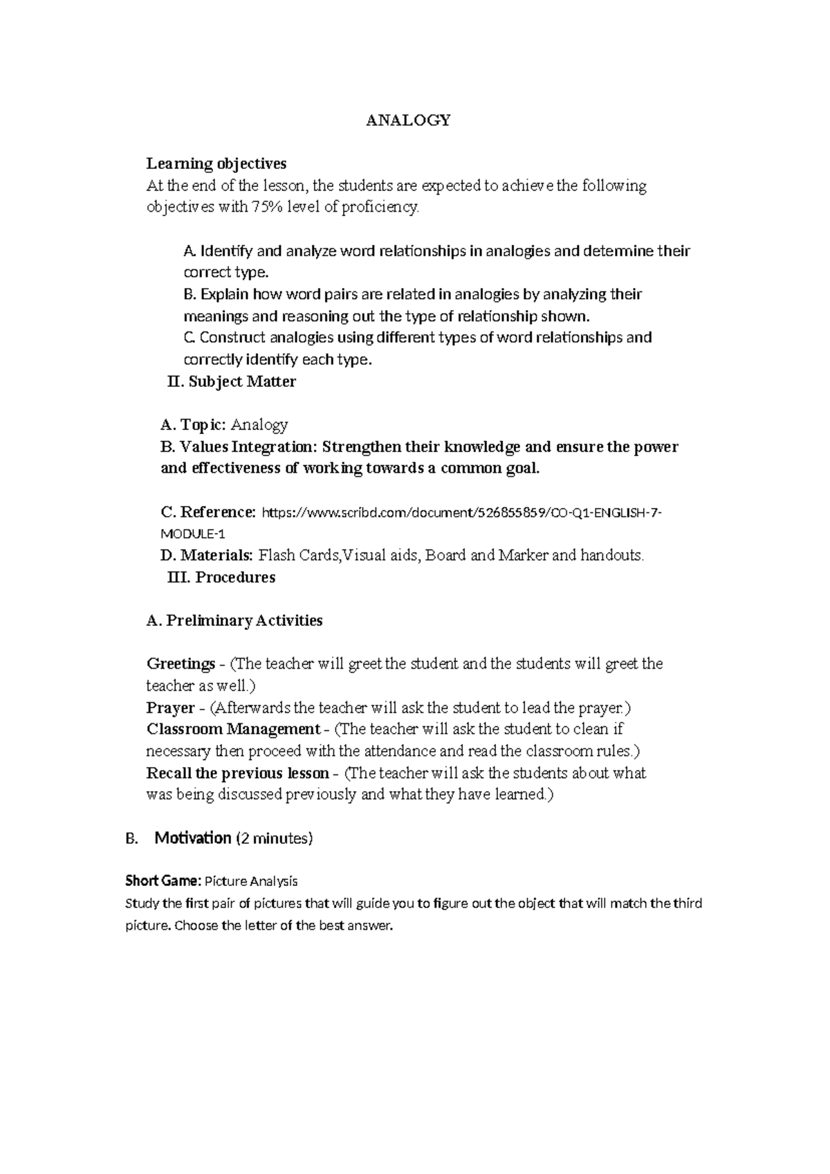 Grade 7 Analogy - Lecture Notes on Word Relationships - Studocu