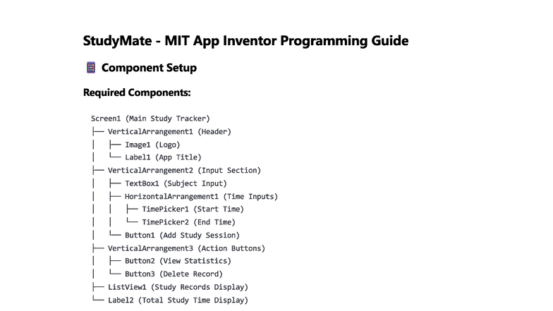 StudyMate MIT App Inventor Programming Guide: Component Setup - Studocu