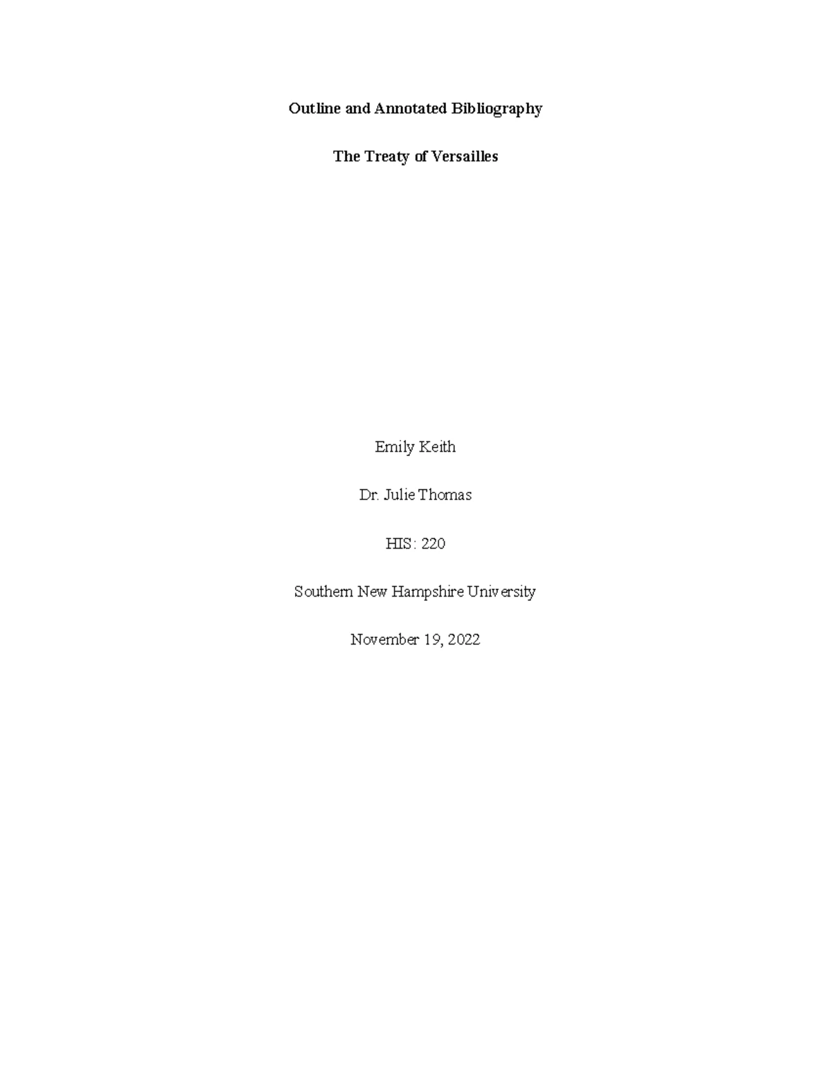 HIS Final Project Milestone 2: Annotated Bibliography & Outline - Studocu