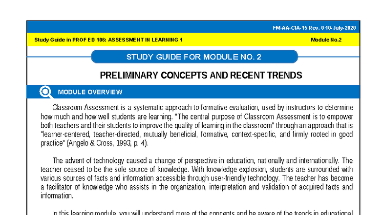 SG2: Study Guide for PROF ED 106 - Assessment in Learning 1 Module 2 ...