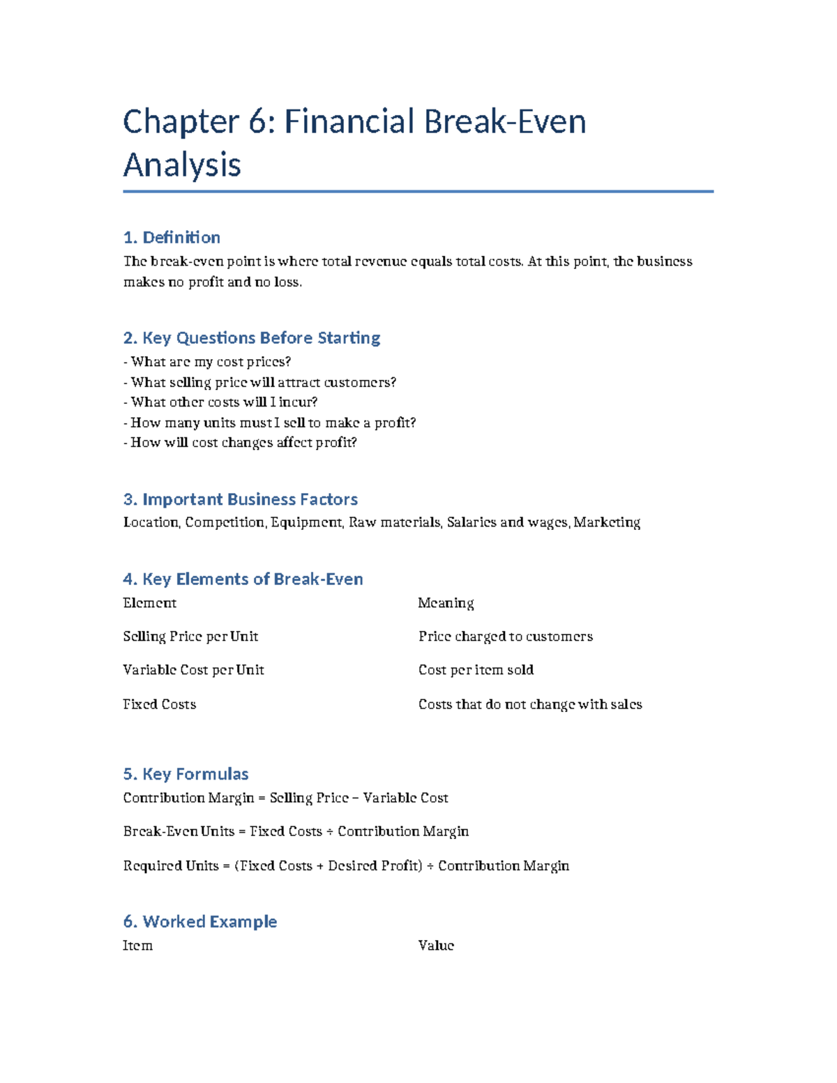 Chapter 6: Break Even Analysis Notes (FIN 101) - Studocu
