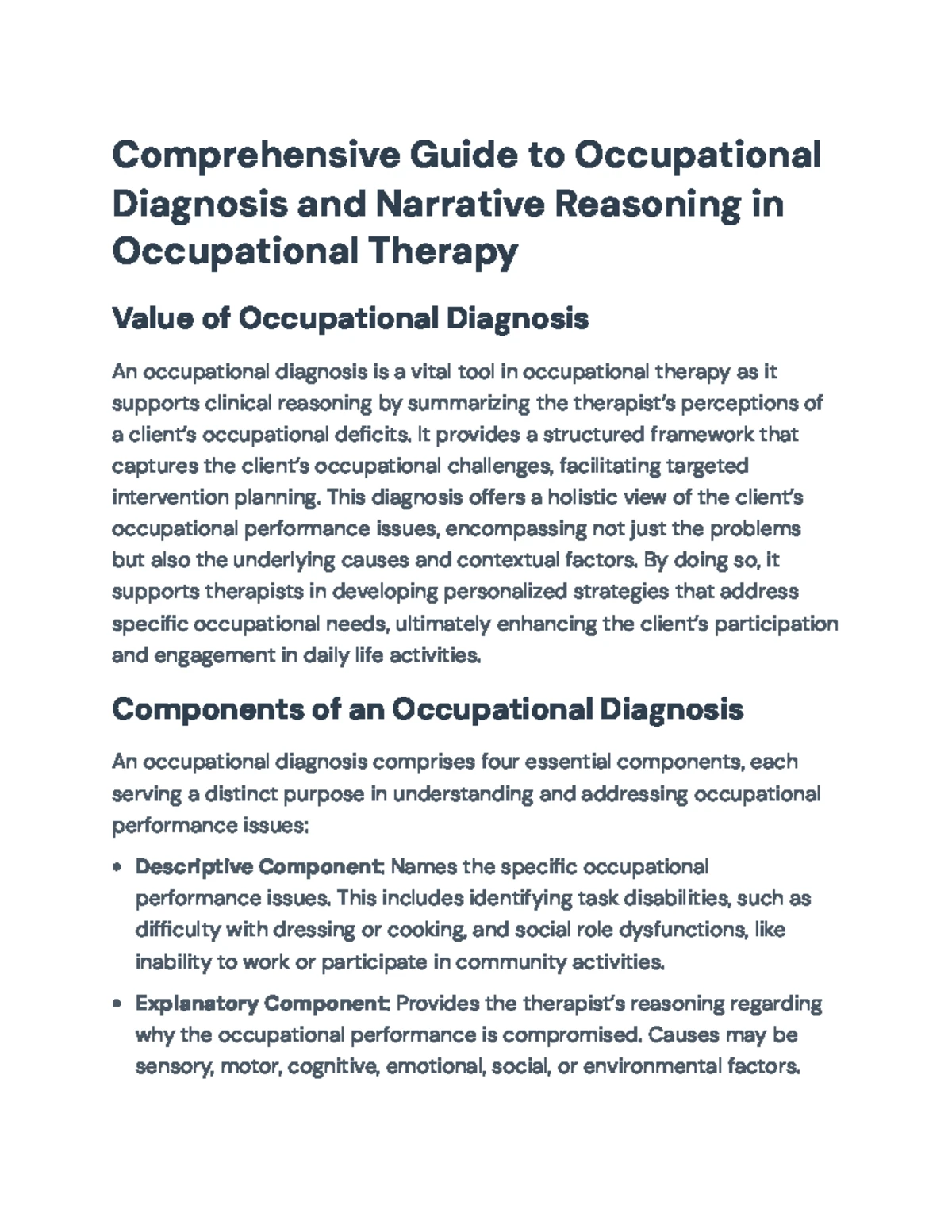 OCC100 Week 2 Lecture: Developing an Occupational Diagnosis - Studocu