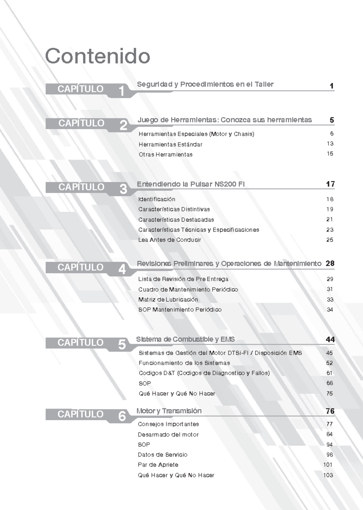 Manual Servicio PULSAR NS 200 FI: Procedimientos y Seguridad Taller - Document Preview
