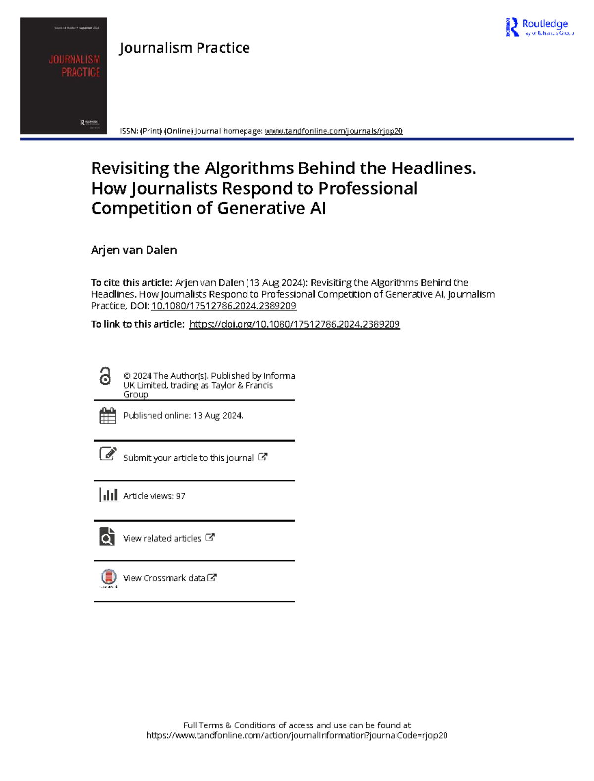 Journalism Practice: AI and the Future of News in a Generative Era ...