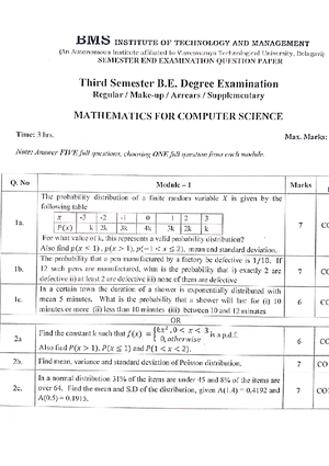 BCS301 Semester End Exam Model Question Paper: Mathematics for CS - Studocu