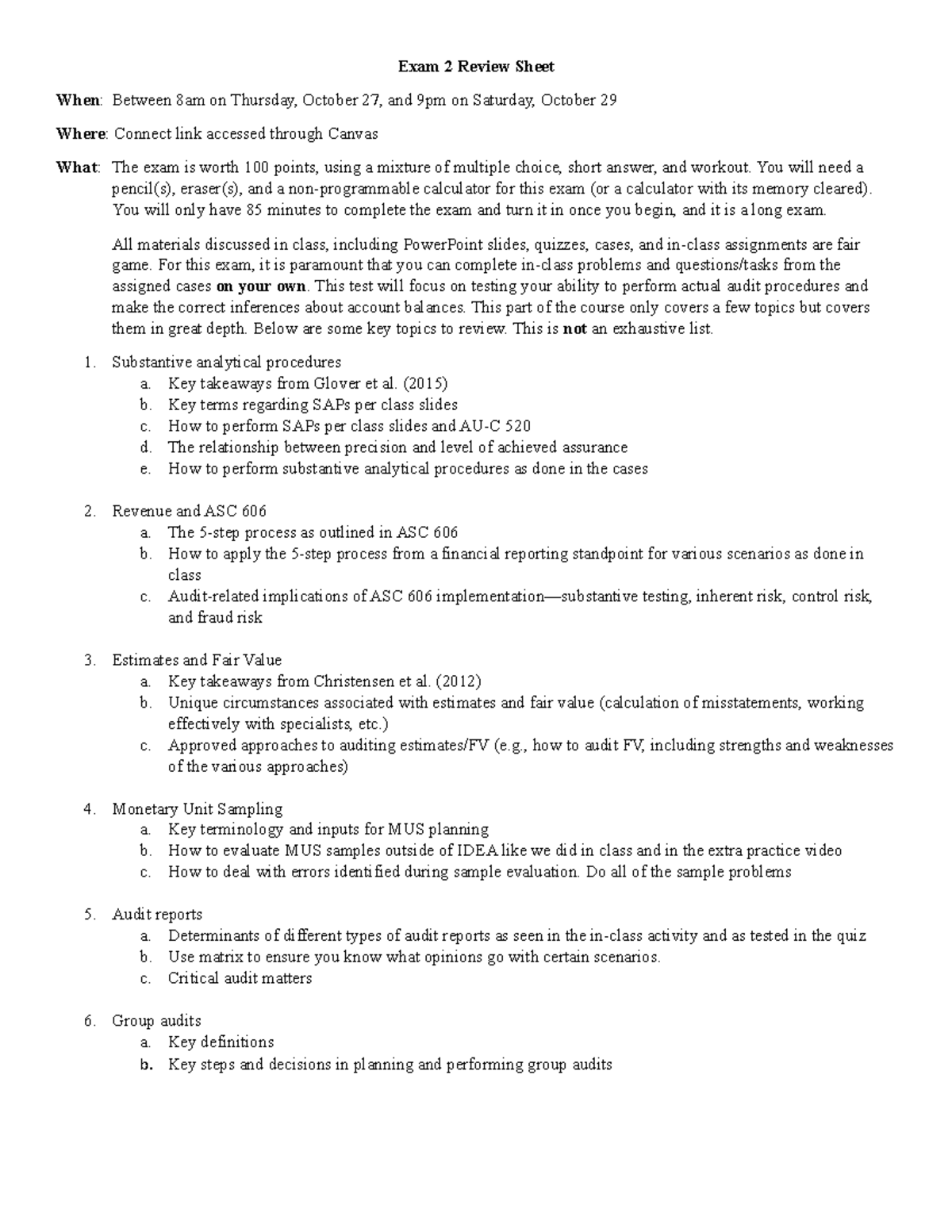 Exam 2 Review Sheet for ACCT 301: Key Topics & Guidelines - Studocu